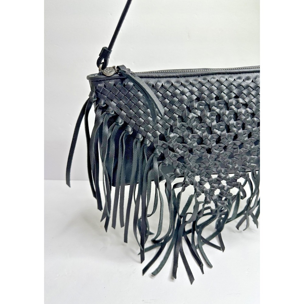 The Sak Filmore Purse Fringe Woven Black Leather Crossbody Clutch - Picture 3 of 16